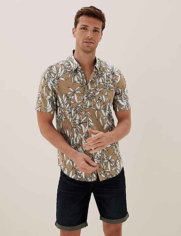 Cotton Print Revere Shirt