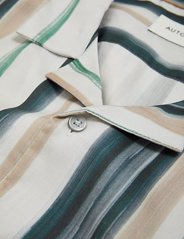 Cotton Striped Cuban Collar Shirt