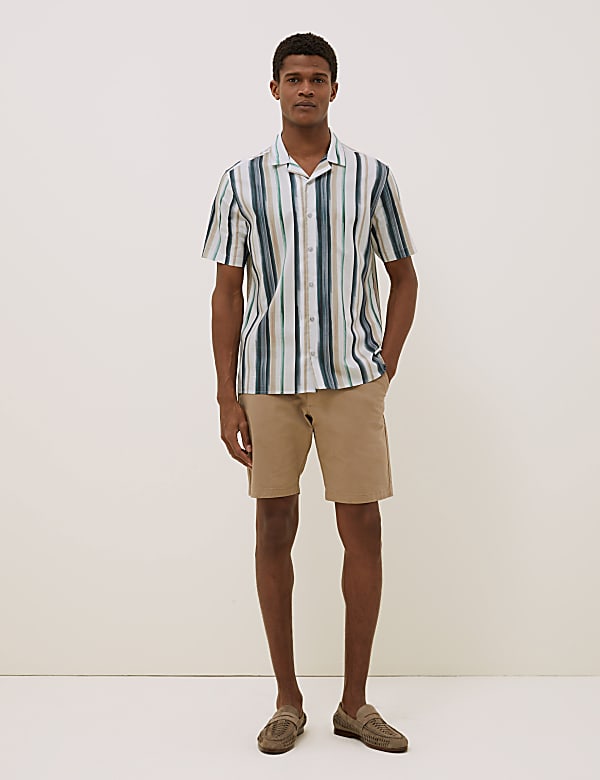 Cotton Striped Cuban Collar Shirt