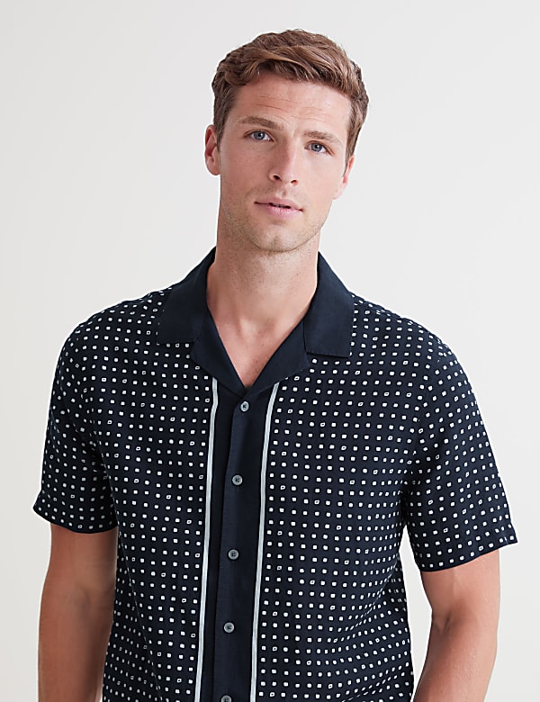 Linen Tencel Border Print Shirt