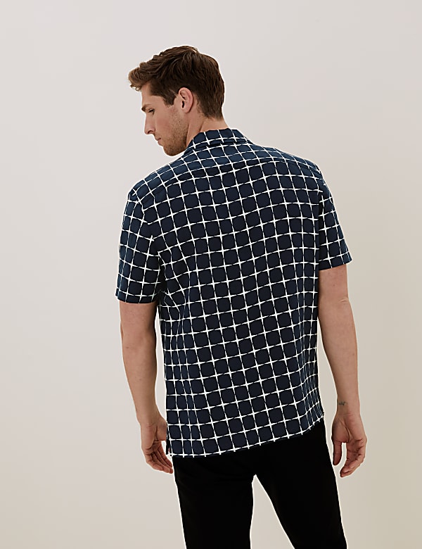 Linen Geometric Print Revere Shirt