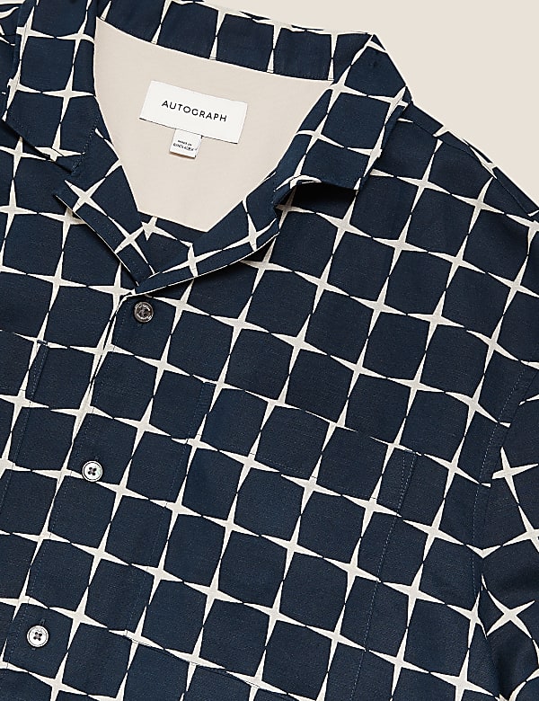 Linen Geometric Print Revere Shirt