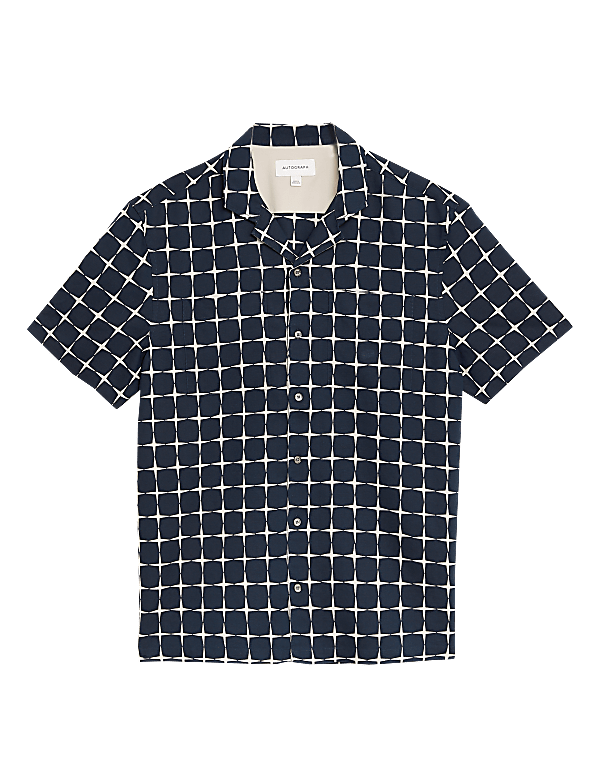 Linen Geometric Print Revere Shirt