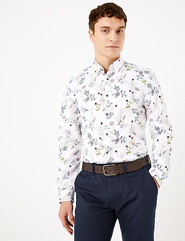 Pure Cotton Floral Slim Fit Shirt