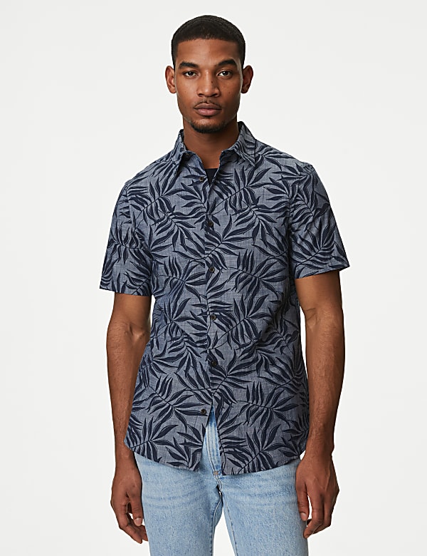 Easy Iron Pure Cotton Palm Print Shirt