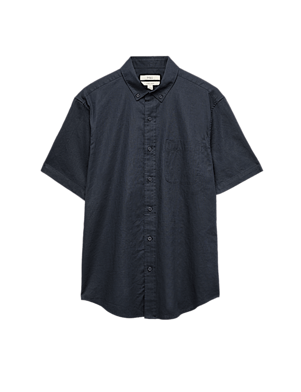 Regular Fit Linen Rich Short Sleeve Shirt