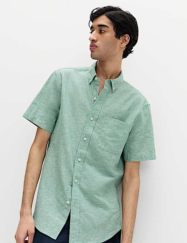 Regular Fit Linen Rich Short Sleeve Shirt