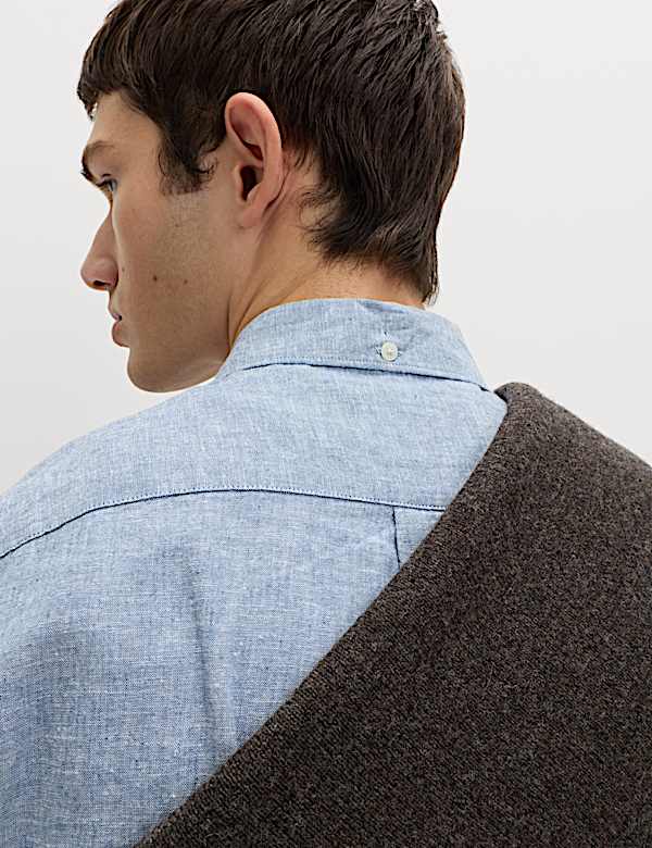 Regular Fit Kurzarm-Hemd mit hohem Leinenanteil - AT