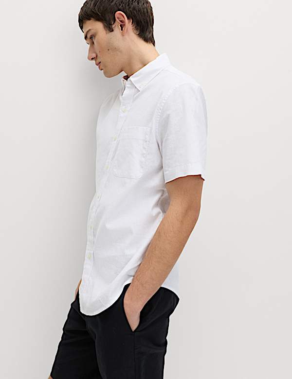 Regular Fit Linen Rich Short Sleeve Shirt