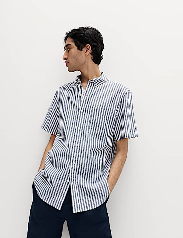 Regular Fit Linen Rich Short Sleeve Shirt