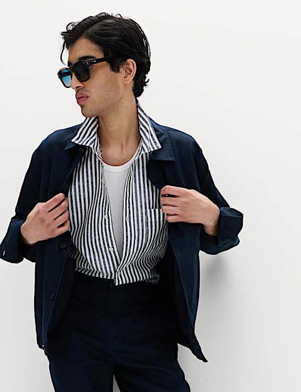 Regular Fit Linen Rich Short Sleeve Shirt