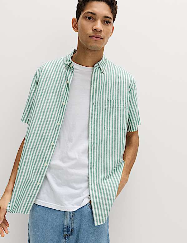 Regular Fit Linen Rich Short Sleeve Shirt