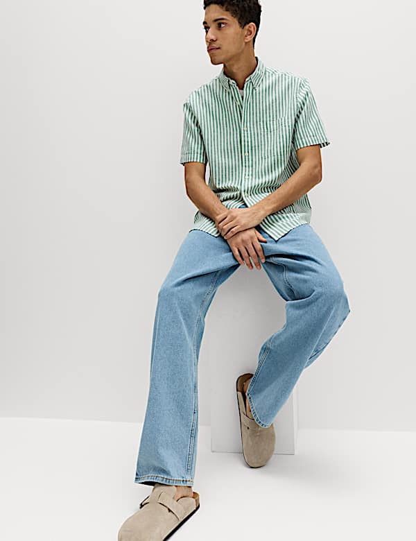 Regular Fit Linen Rich Short Sleeve Shirt