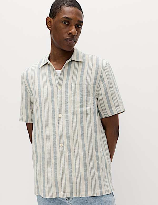 Linen Rich Striped Short Sleeve Shirt