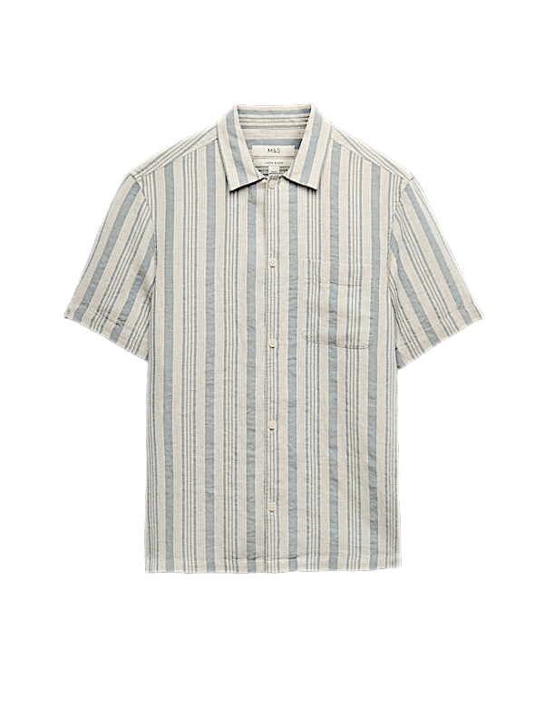 Linen Rich Striped Short Sleeve Shirt