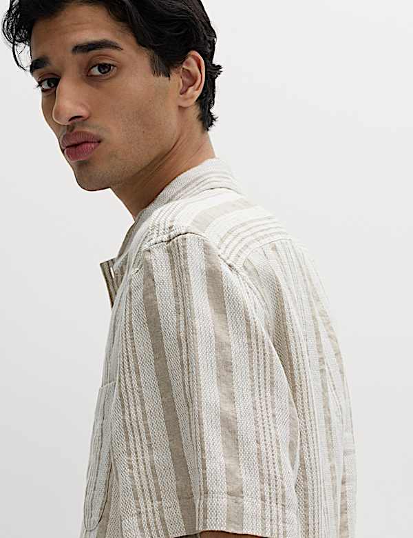 Linen Rich Striped Short Sleeve Shirt