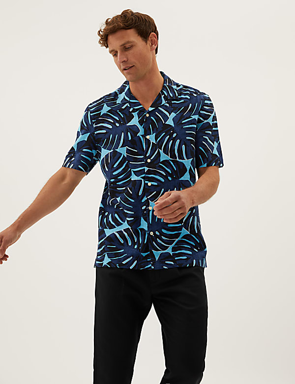 Linen Rich Leaf Print Shirt