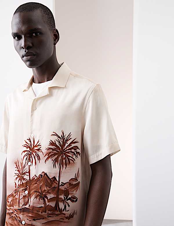 Scenic Print Cuban Collar Shirt