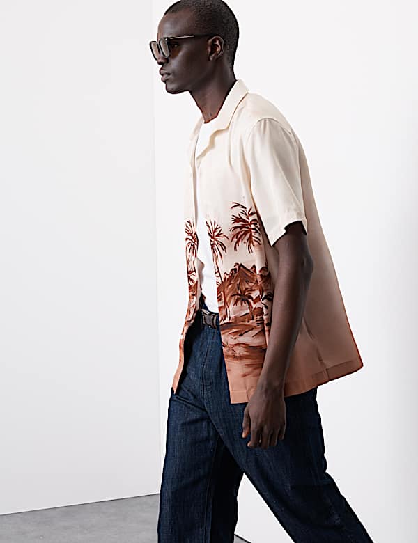 Scenic Print Cuban Collar Shirt