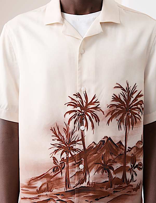 Scenic Print Cuban Collar Shirt
