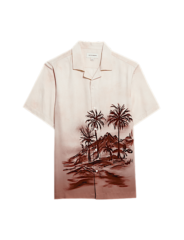 Scenic Print Cuban Collar Shirt