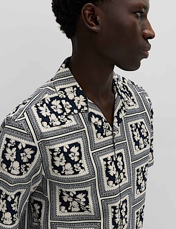 חולצת שרוול קצר פרחונית מכותנה טהורה - IL