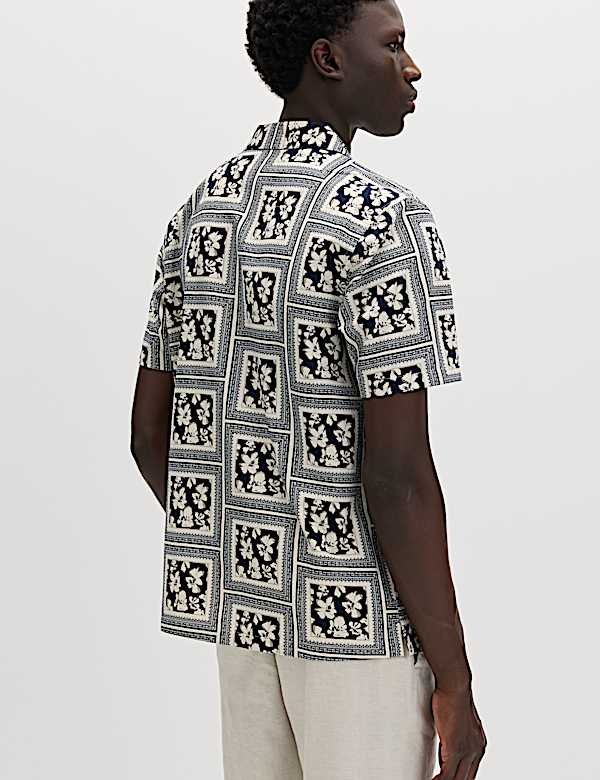 חולצת שרוול קצר פרחונית מכותנה טהורה - IL