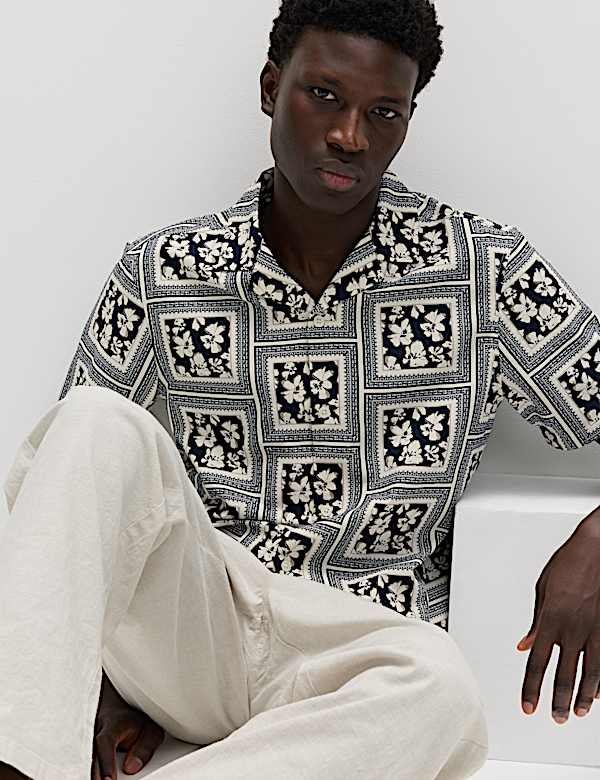 חולצת שרוול קצר פרחונית מכותנה טהורה - IL