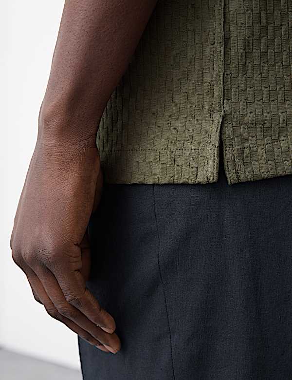 Pure Cotton Textured Jersey Oxford Shirt - BG