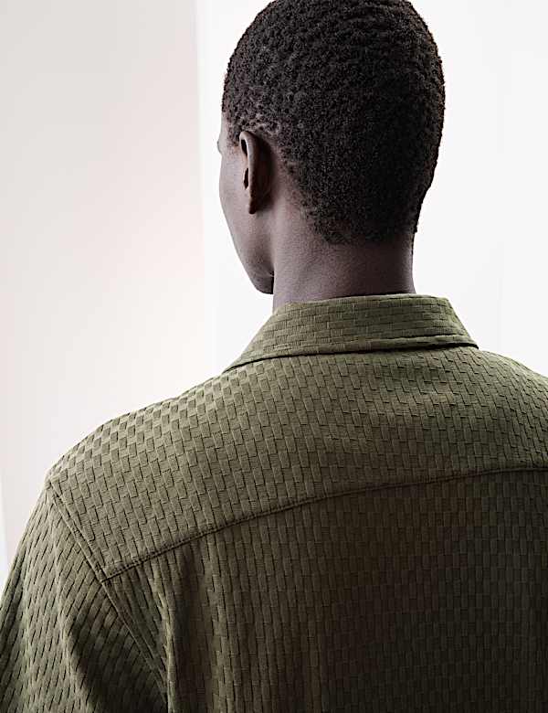 Pure Cotton Textured Jersey Oxford Shirt - BG