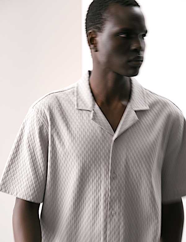 Pure Cotton Textured Jersey Oxford Shirt - FI