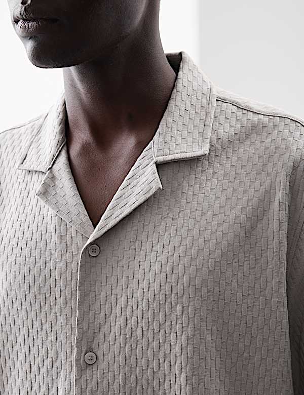 Pure Cotton Textured Jersey Oxford Shirt - FI