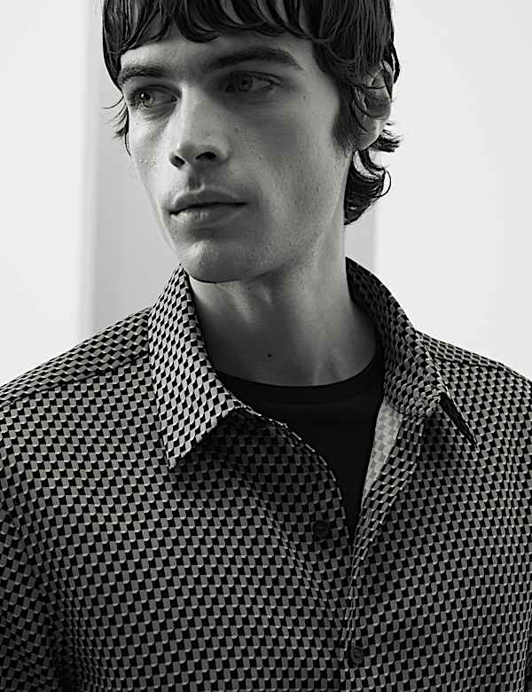 Geometric Print Short Sleeve Shirt - AL