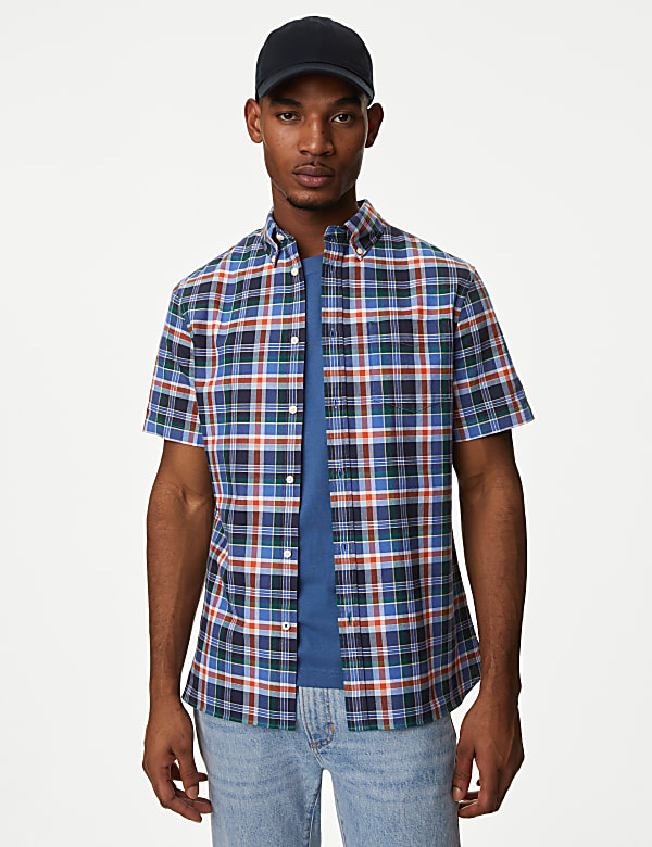 Easy Iron Pure Cotton Check Oxford Shirt - US