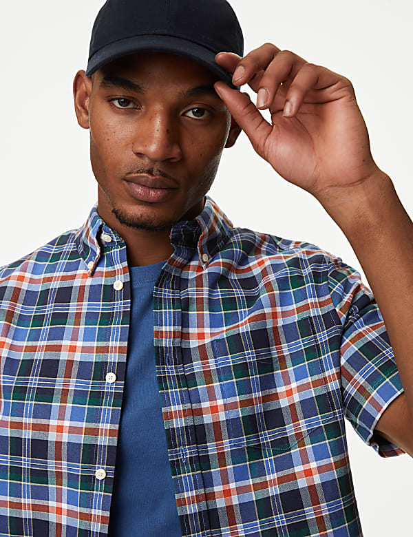 Easy Iron Pure Cotton Check Oxford Shirt - CA