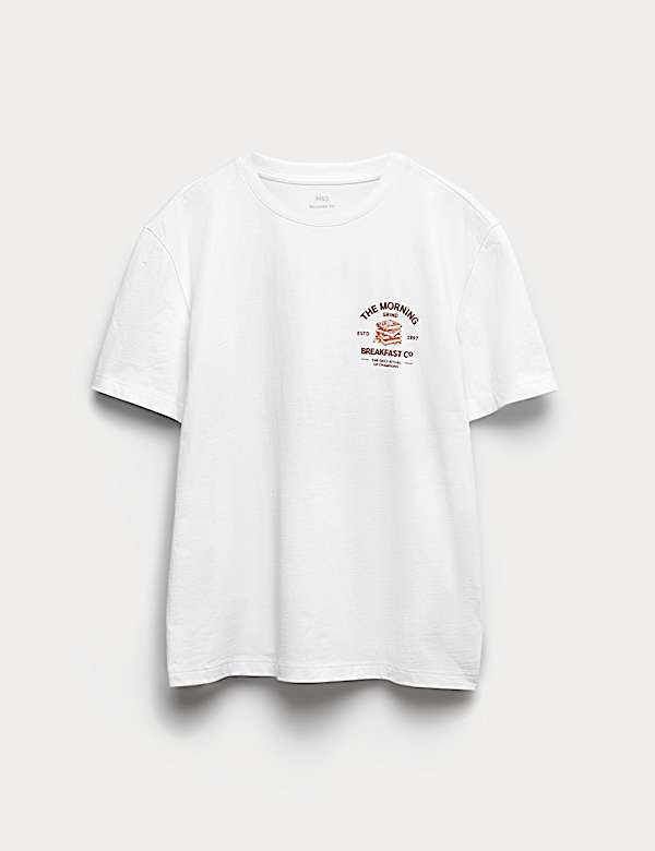 T-Shirt aus reiner Baumwolle mit Morgenroutinen-Grafik - AT