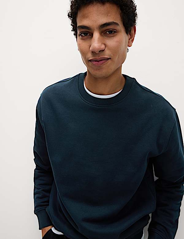 Cotton Rich Relaxed Fit Crew Neck Sweatshirt