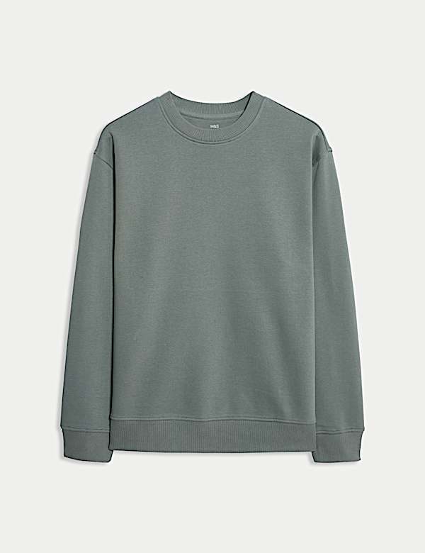 Sudadera de corte informal en algod&oacute;n de cuello redondo - ES