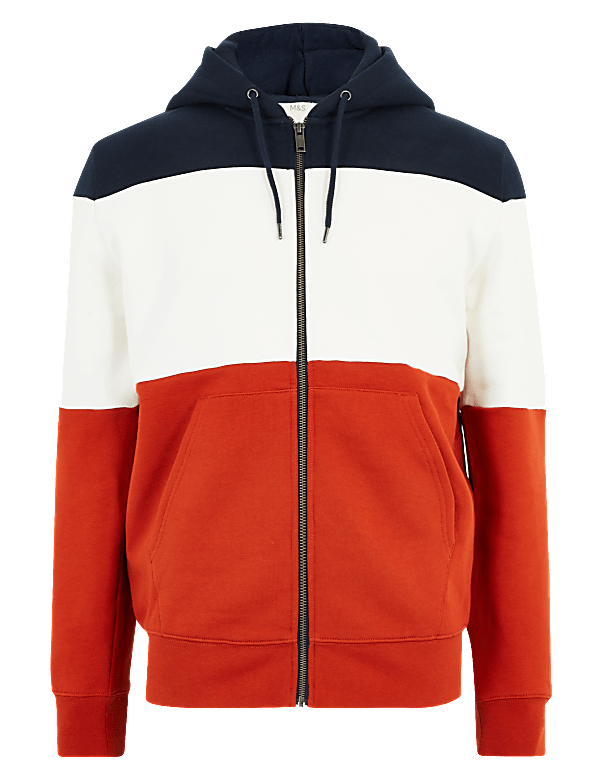 Colour Block Zip Up Hoodie