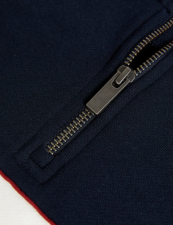 Pure Cotton Colour Block Half Zip Sweatshirt
