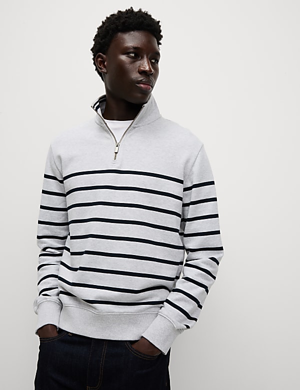 Pure Cotton Striped Sweatshirt GREY MIX Sweatshirts M S ID