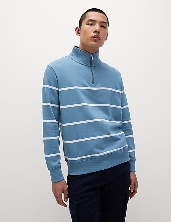 Pure Cotton Striped Half Zip Sweatshirt