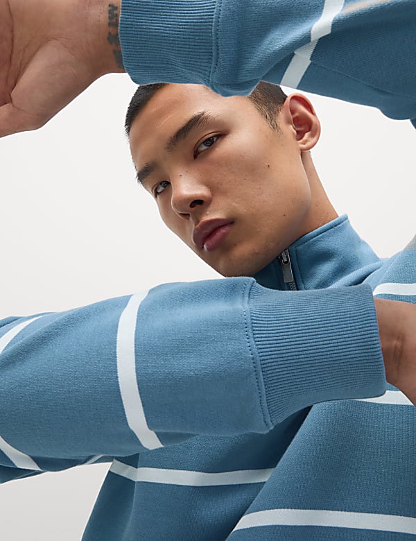 Pure Cotton Striped Half Zip Sweatshirt