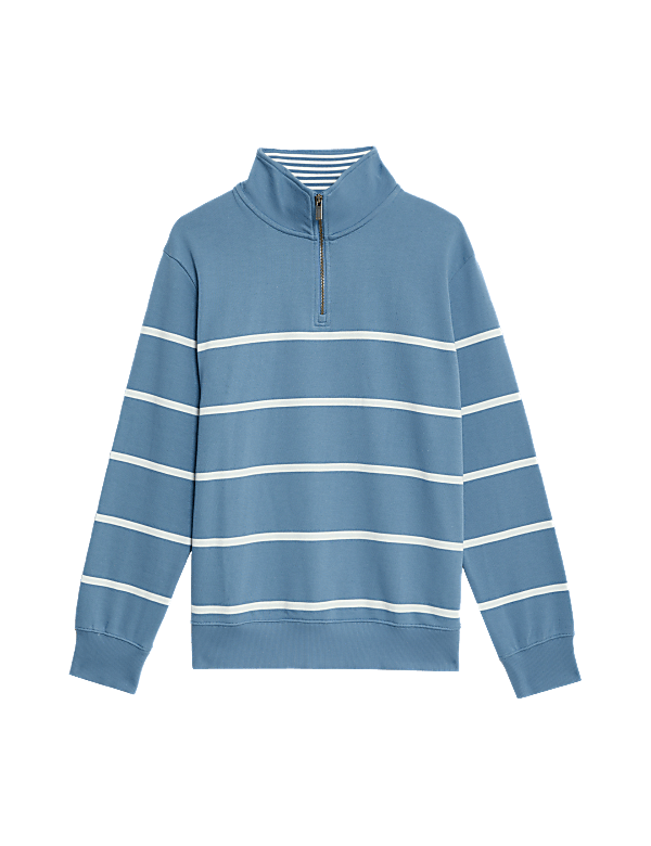 Pure Cotton Striped Half Zip Sweatshirt
