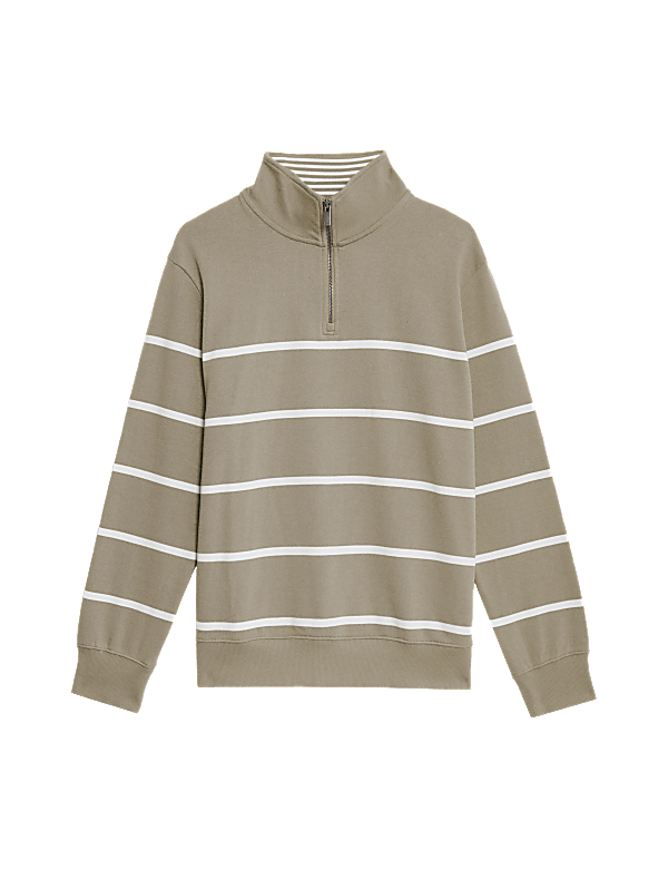 Pure Cotton Striped Half Zip Sweatshirt