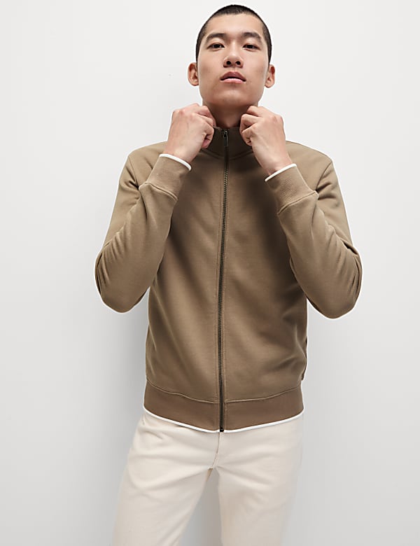 Pure Cotton Zip Up Funnel Neck Sweatshirt
