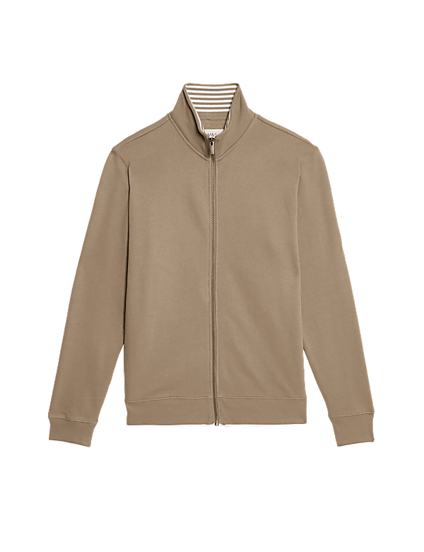 Pure Cotton Zip Up Funnel Neck Sweatshirt