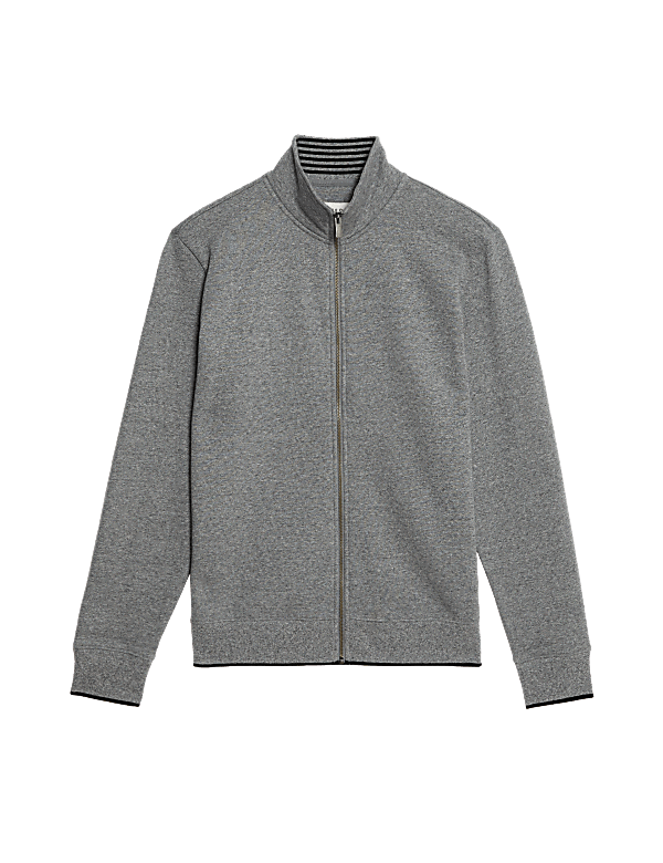 Pure Cotton Zip Up Funnel Neck Sweatshirt