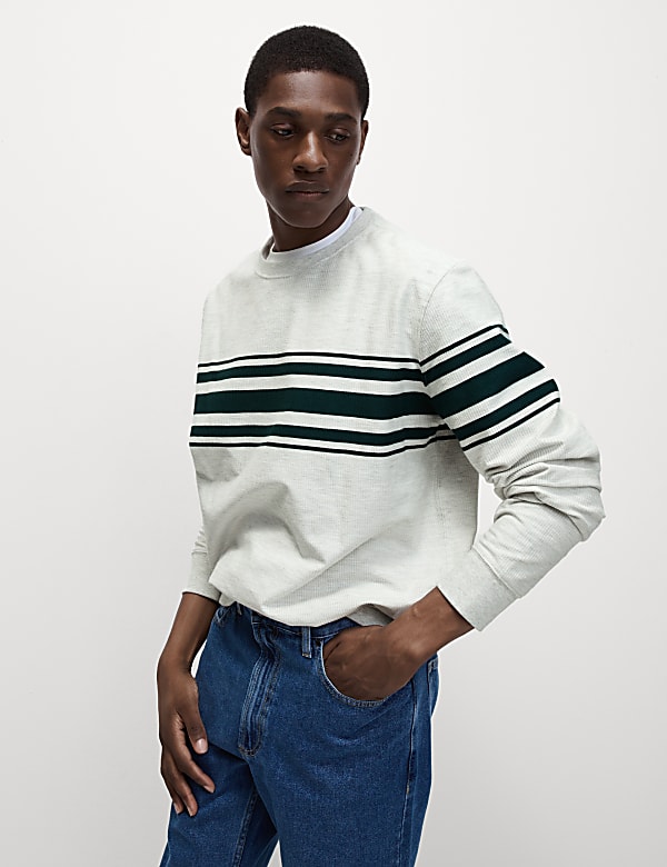 Cotton Rich Waffle Striped Sweatshirt