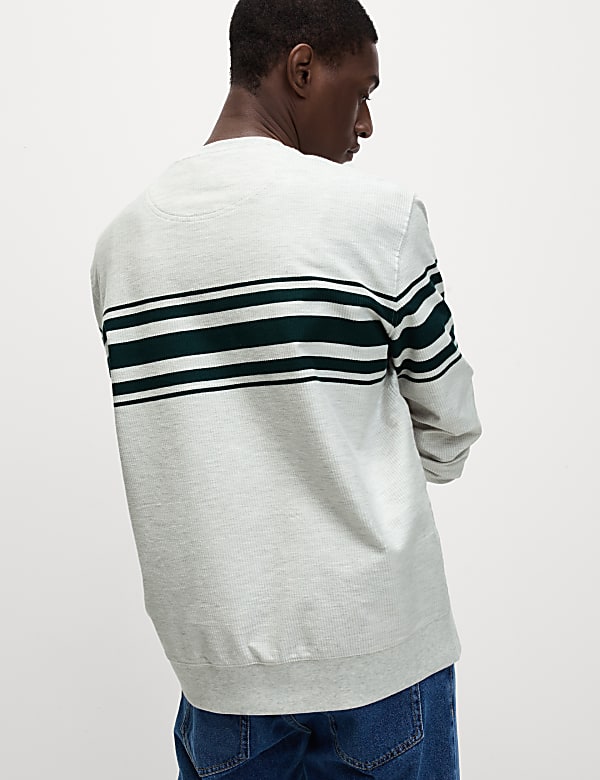 Cotton Rich Waffle Striped Sweatshirt